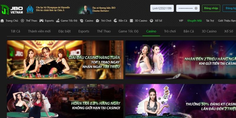 Một số khuyến mãi JBO hấp dẫn có tại sảnh game Casino